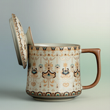 Dunhuang Vintage Pattern Ceramic Mug with Lid