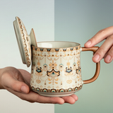 Dunhuang Vintage Pattern Ceramic Mug with Lid