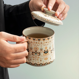 Dunhuang Vintage Pattern Ceramic Mug with Lid
