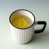 Black & White Vertical Ribbed Square Handle Ceramic Mug