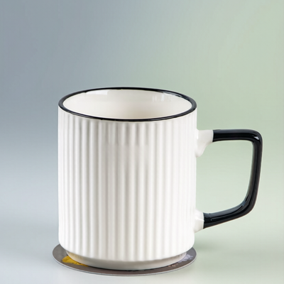 Black & White Vertical Ribbed Square Handle Ceramic Mug