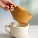 Stackable Large-Capacity Ceramic Mugs in Cream Yellow & Off-White