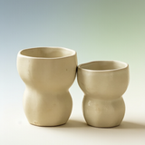 Handmade Gourd-Shaped Matte Cream Handleless Ceramic Cup