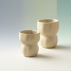 Handmade Gourd-Shaped Matte Cream Handleless Ceramic Cup