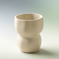 Handmade Gourd-Shaped Matte Cream Handleless Ceramic Cup