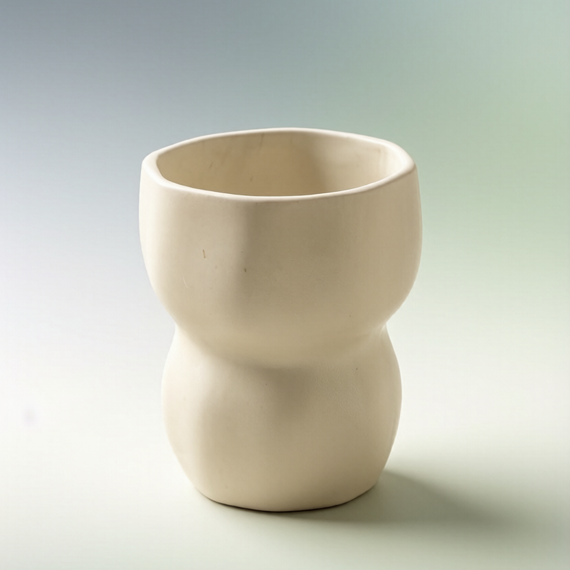 Handmade Gourd-Shaped Matte Cream Handleless Ceramic Cup