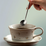 Cream Floral Scalloped Ceramic Cup & Saucer Set