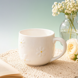 Cream Embossed Daisy Ceramic Mug