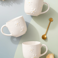 Cream Embossed Daisy Ceramic Mug