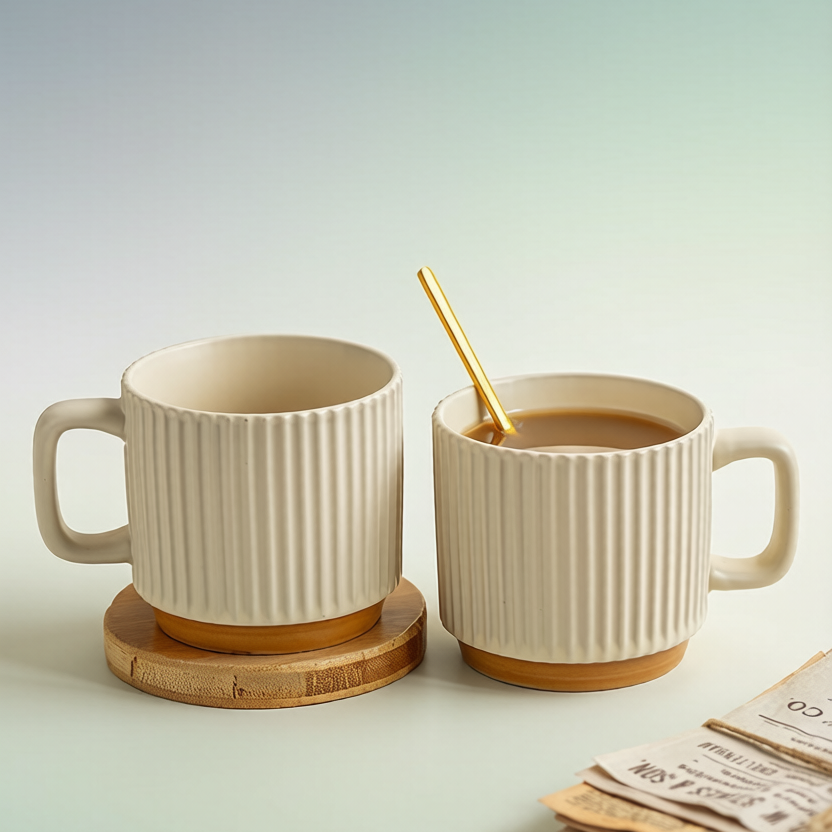 Cream Vertical Stripe Two-Tone Ceramic Mug