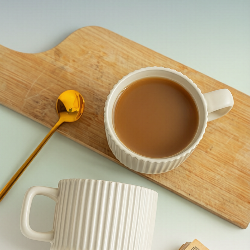 Cream Vertical Stripe Two-Tone Ceramic Mug