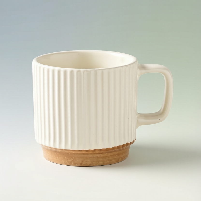 Cream Vertical Stripe Two-Tone Ceramic Mug