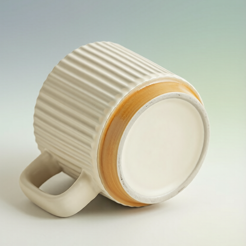 Cream Vertical Stripe Two-Tone Ceramic Mug