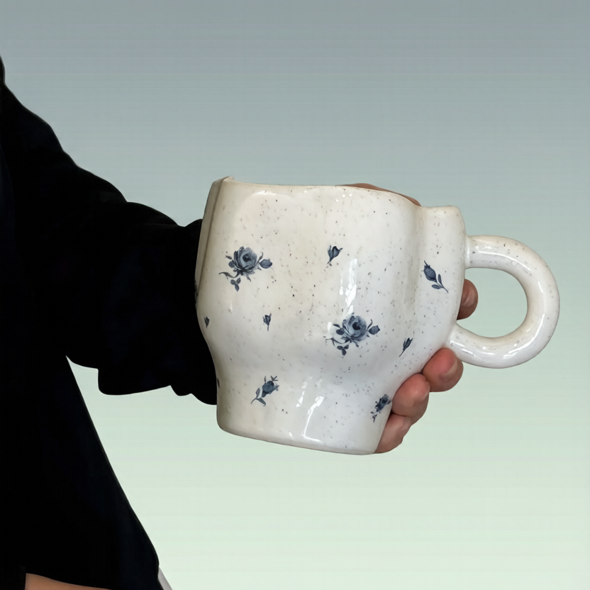 Irregular Speckled Blue Rose Ceramic Mug