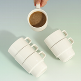 Pure White Layered Square Handle Stackable Ceramic Mug