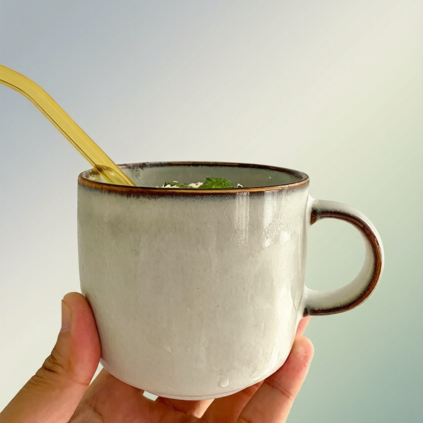 Kiln-Changed Brown Rim Rustic Stoneware Mug