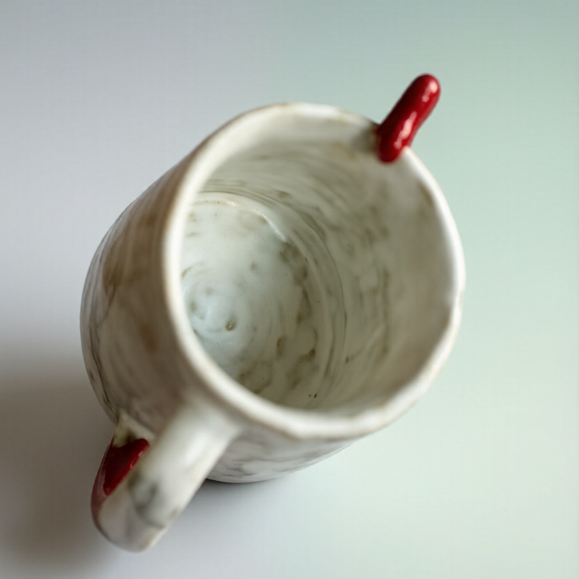 Handmade Distressed Ceramic Mug with 3D Red Hearts